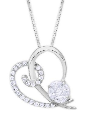 Diamaison 1/4 Ct. T.w. Diamond Rose Heart Necklace In 10K White Gold