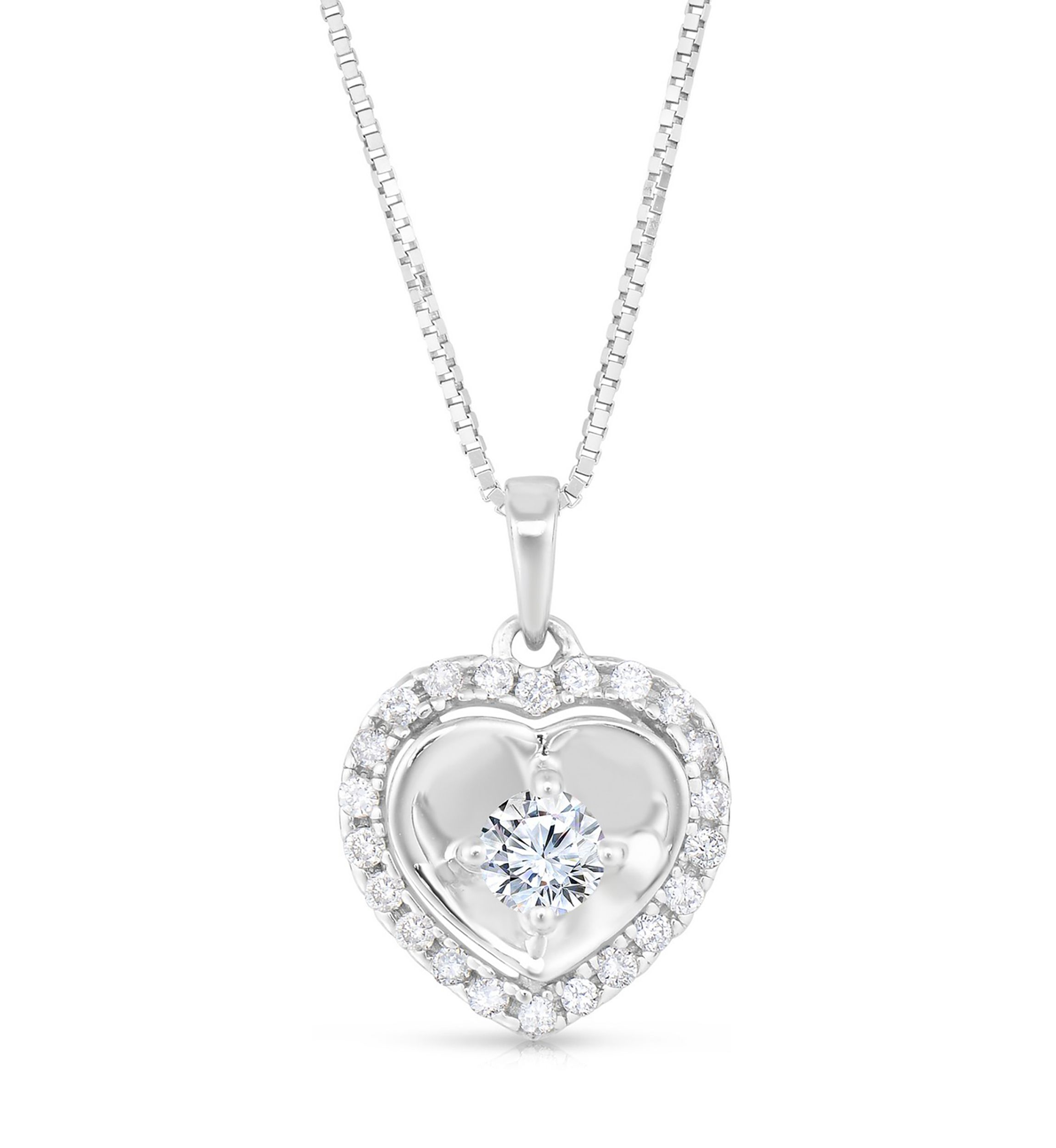 1/4 ct. t.w. Diamond Framed Polished Heart Pendant in 14K White Gold