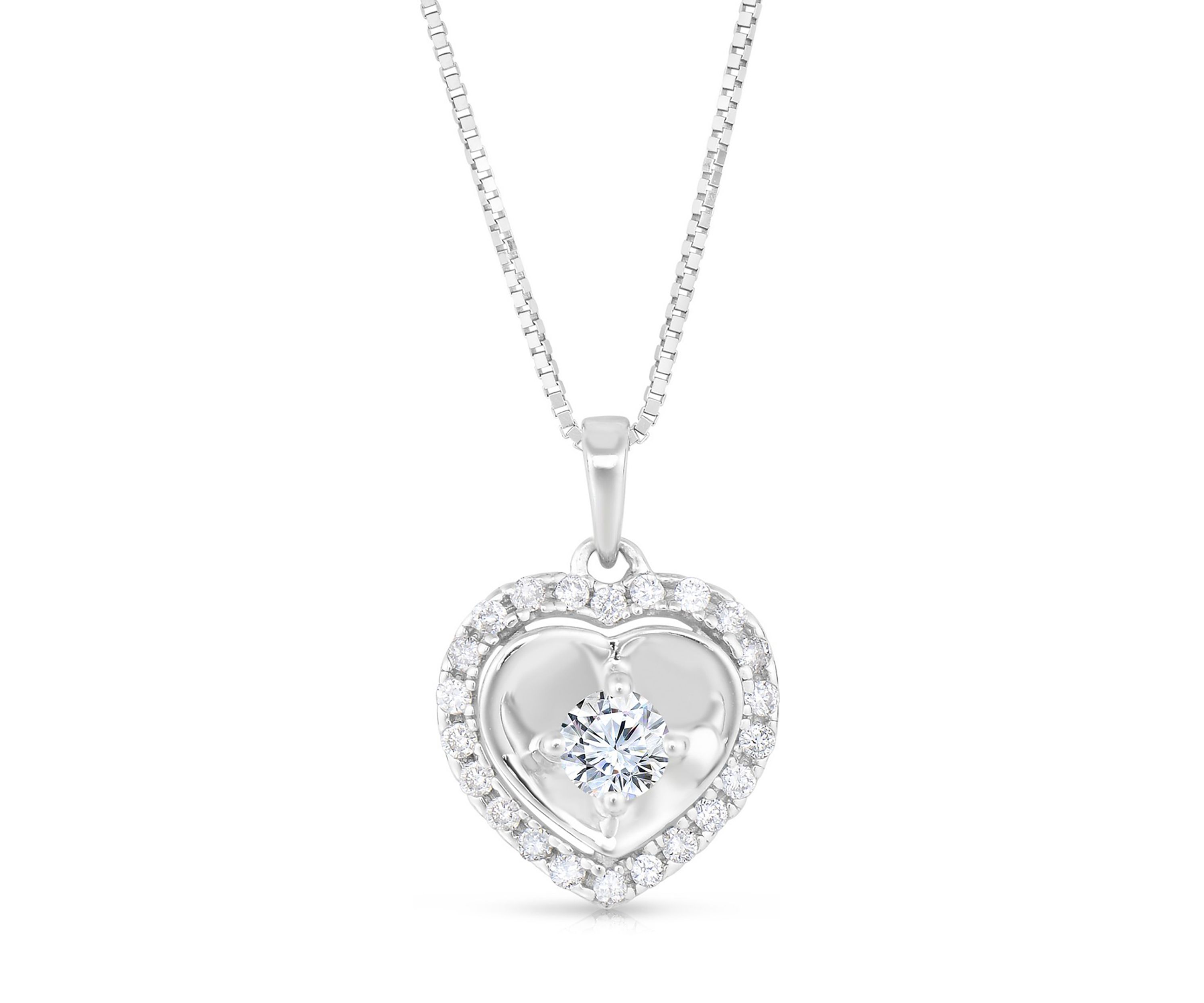 1/4 ct. t.w. Diamond Framed Polished Heart Pendant in 14K White Gold