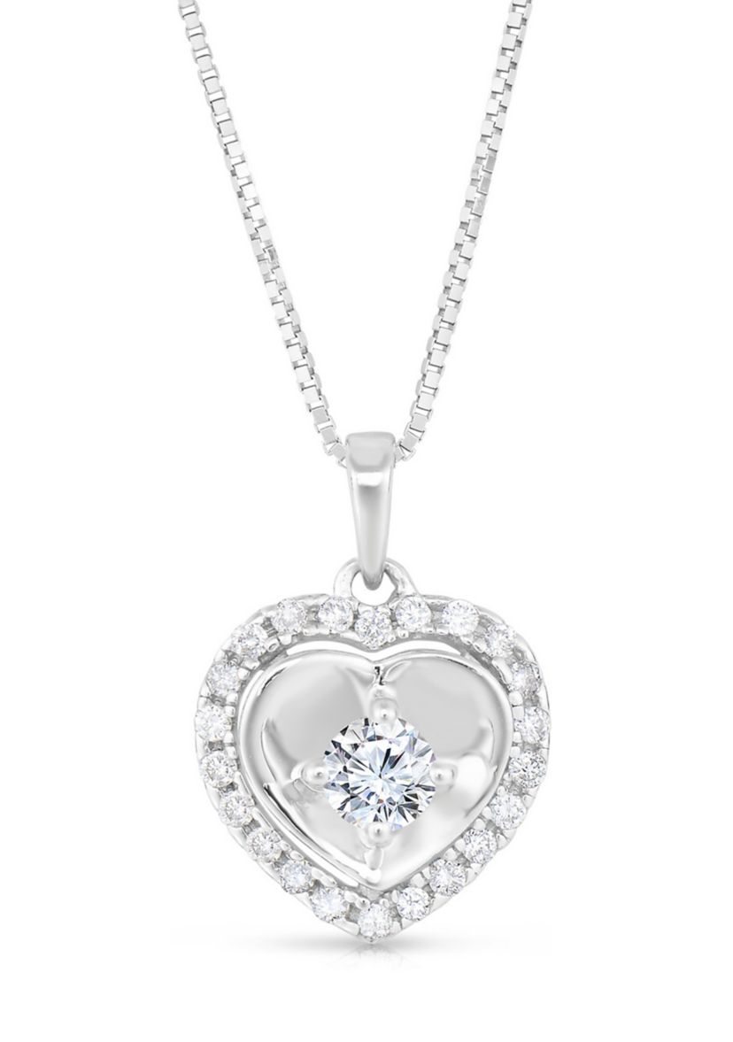 1/4 ct. t.w. Diamond Framed Polished Heart Pendant in 14K White Gold