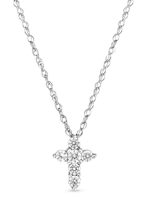 Diamour 1/10 ct. t.w. Round-Cut Diamond Cross Necklace in 10K White