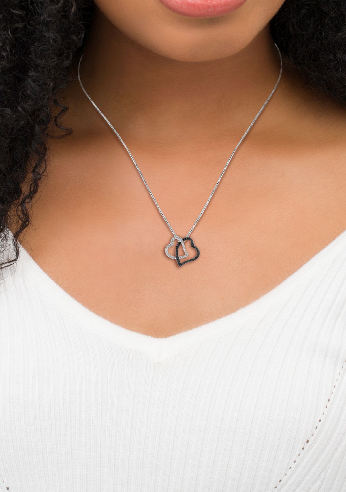 1/4 ct. t.w. Enhanced Black and White Diamond Double Heart Pendant in 10K White Gold