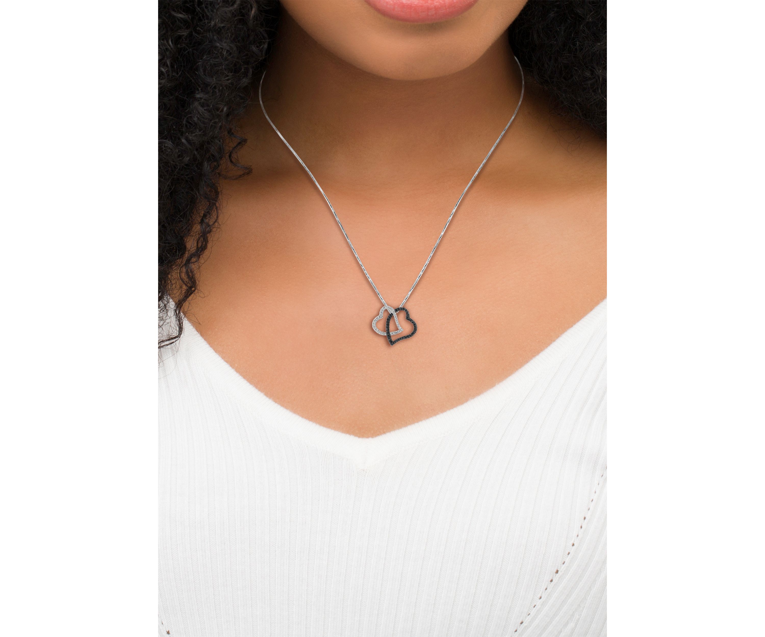 1/4 ct. t.w. Enhanced Black and White Diamond Double Heart Pendant in 10K White Gold