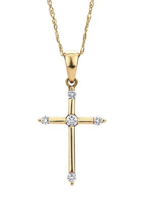 Diamour 1/10 ct. t.w. Diamond Cross Pendant in 10K Yellow Gold | belk