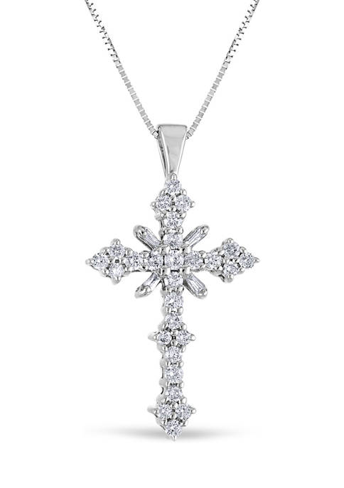 1/2 ct. t.w. Diamond Ornate Cross Pendant in 10K White Gold