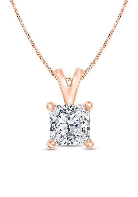1/3 ct. t.w. Certified Princess Cut Diamond Solitaire Pendant in 14K Rose Gold (I/SI2)