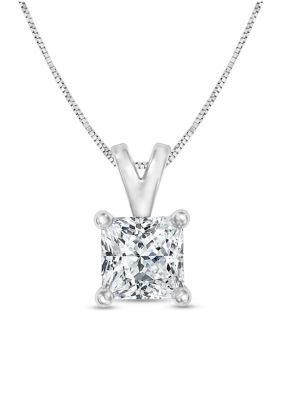 Diamaison 1/3 Ct. T.w. Certified Princess Cut Diamond Solitaire Pendant In 14K White Gold (I/vs2)