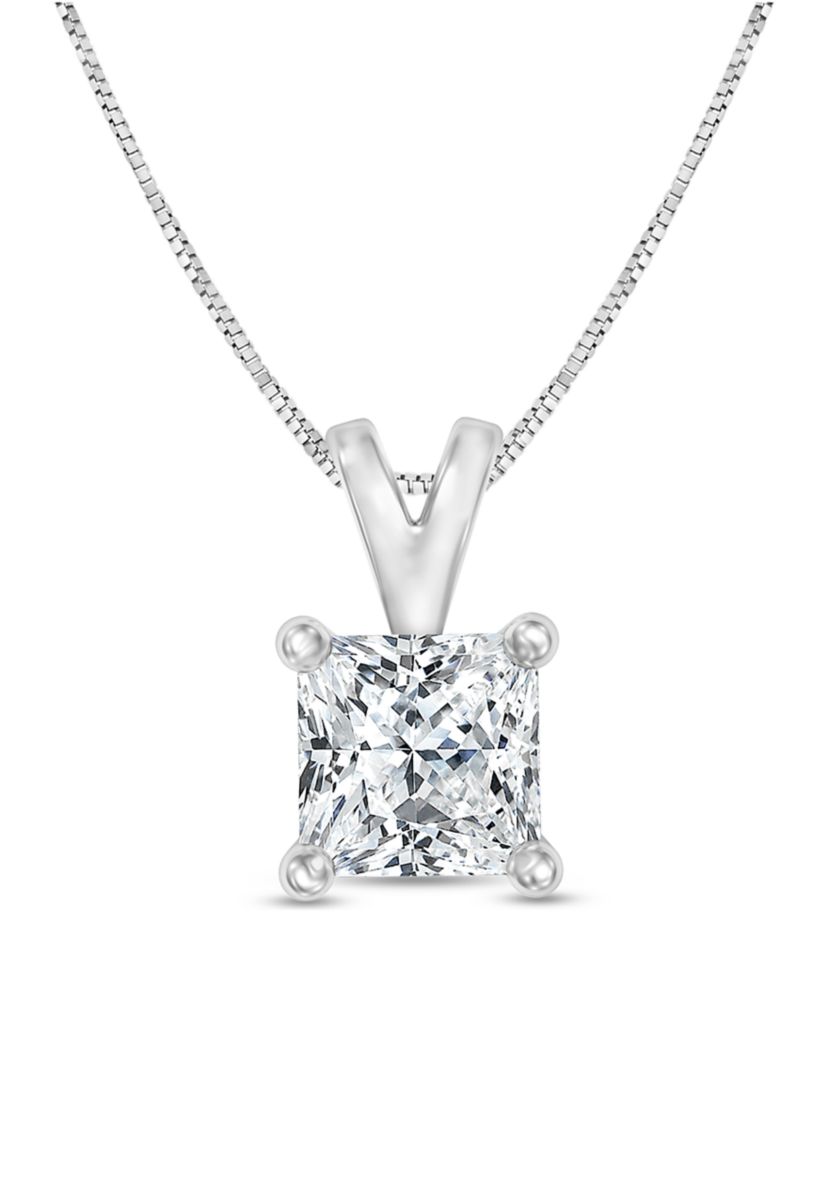 1/4 ct. t.w. Certified Princess Cut Diamond Solitaire Pendant in 14K White Gold (I/SI2)