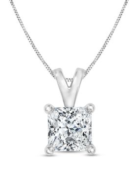 Diamaison 1/2 Ct. T.w. Certified Princess Cut Diamond Solitaire Pendant In 14K White Gold (I/si2)