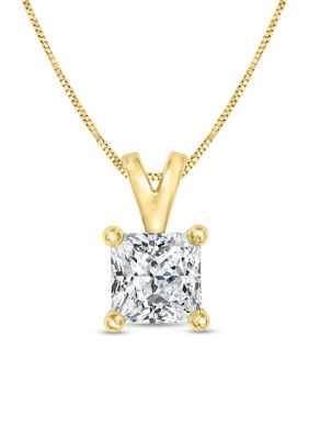 Diamaison 1/4 Ct. T.w. Certified Princess Cut Diamond Solitaire Pendant In 14K Gold (I/si2)