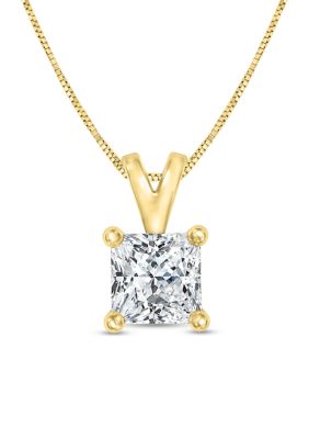 Diamaison 1/3 Ct. T.w. Certified Princess Cut Diamond Solitaire Pendant In 14K Gold (I/si2)