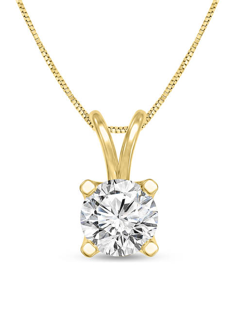 1/3 ct. t.w. Certified Diamond Solitaire Pendant in 14K Yellow Gold (I/SI2)