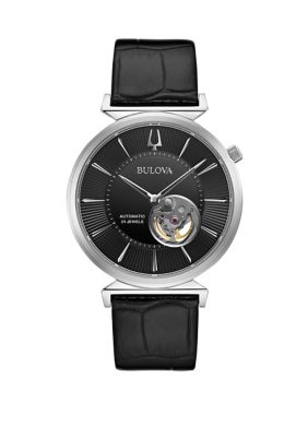 Bulova Men's Automatic Regatta Black Leather Strap Watch
