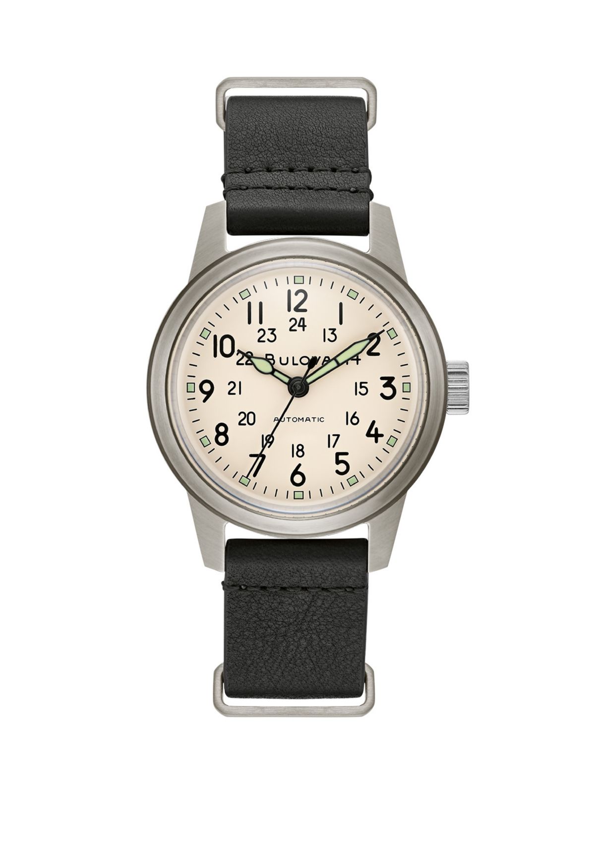 Mens Military Hack Stainless Steel Watch with White Dial 