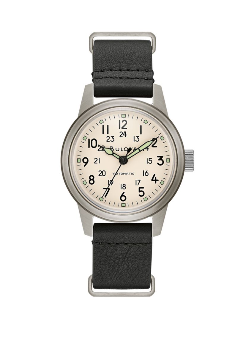 Mens Military Hack Stainless Steel Watch with White Dial 