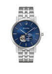 Mens Automatic Clip Stainless Steel Watch with Blue Dial