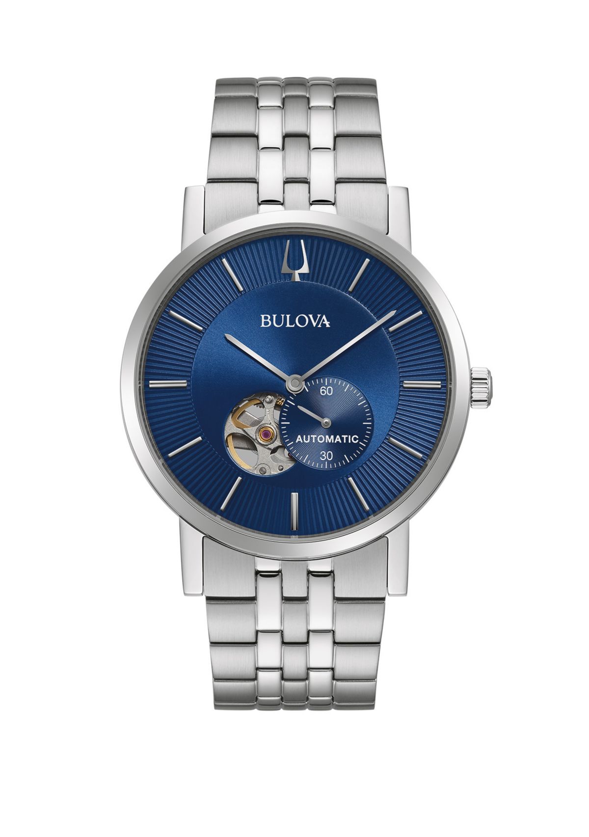 Mens Automatic Clip Stainless Steel Watch with Blue Dial