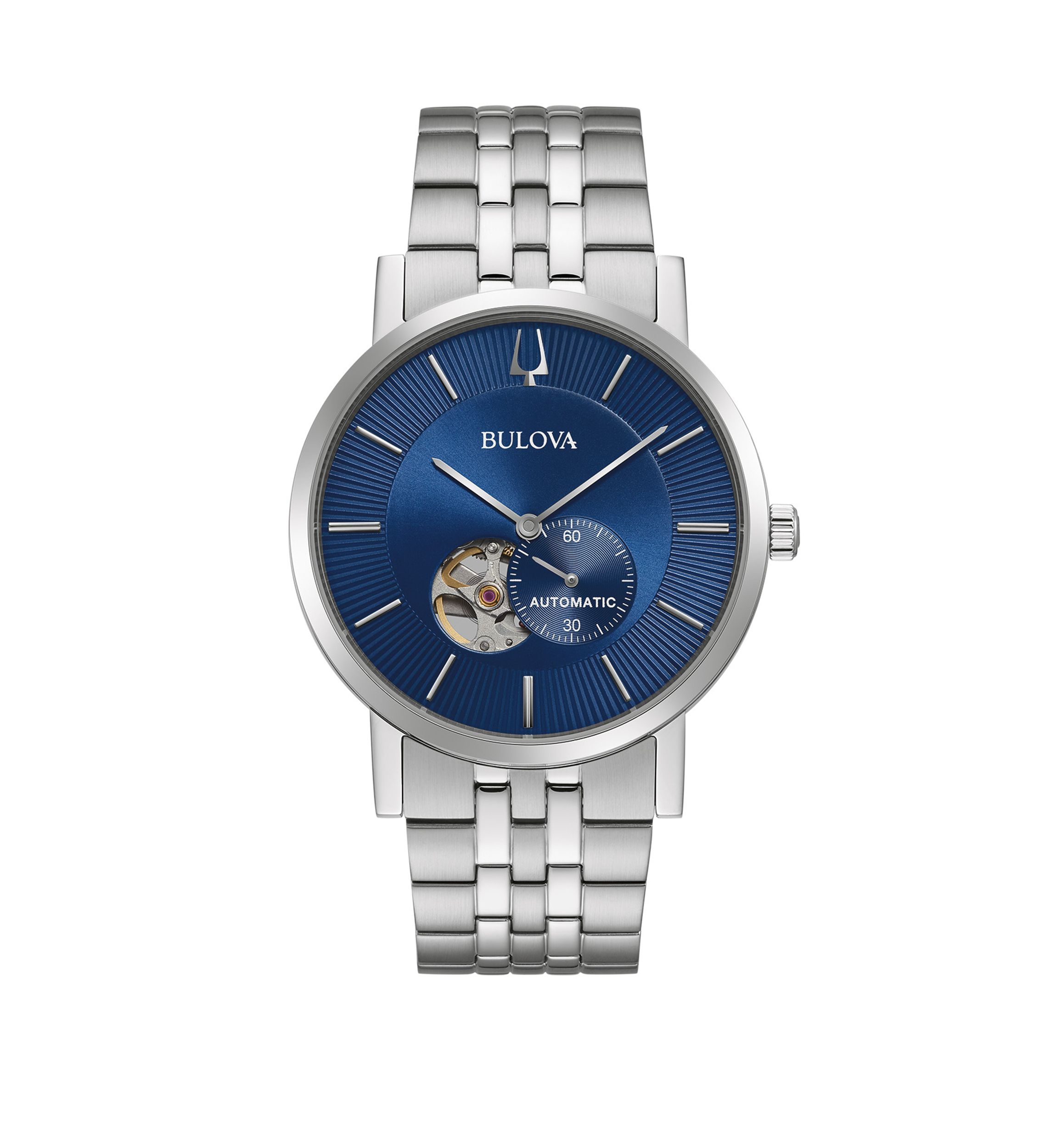 Mens Automatic Clip Stainless Steel Watch with Blue Dial