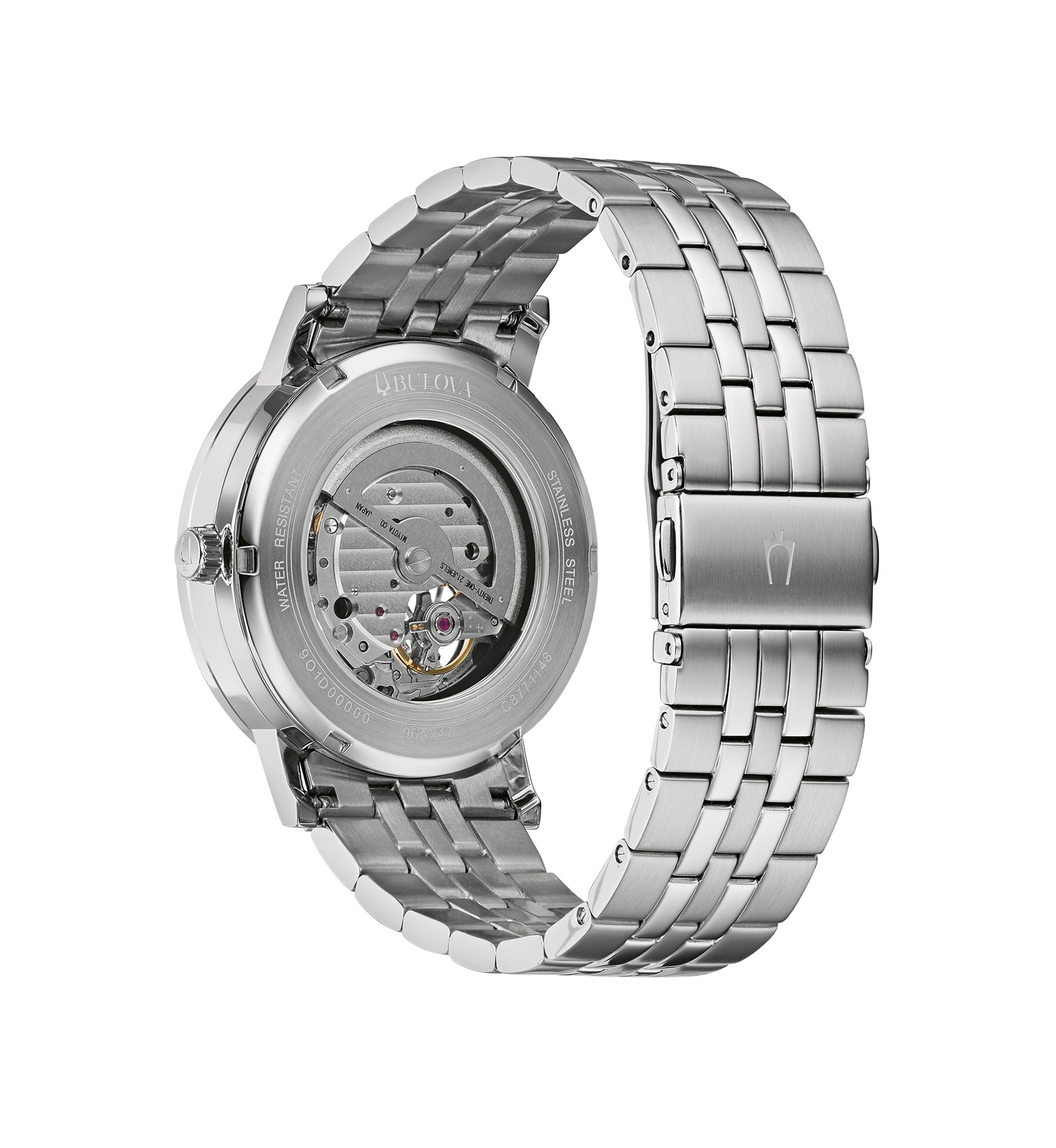 Mens Automatic Clip Stainless Steel Watch with Blue Dial