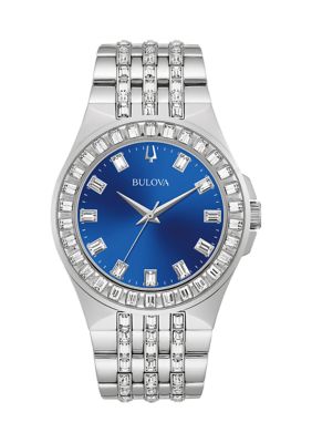 Bulova Phantom Men's Crystal Accent Silver-Tone Stainless Steel Bracelet Watch -  0042429585423