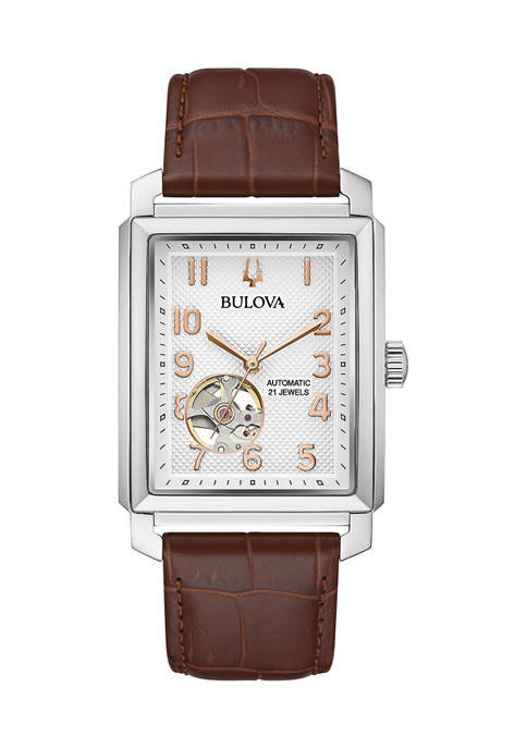 Bulova Mens Sutton Automatic Brown Leather Strap Watch