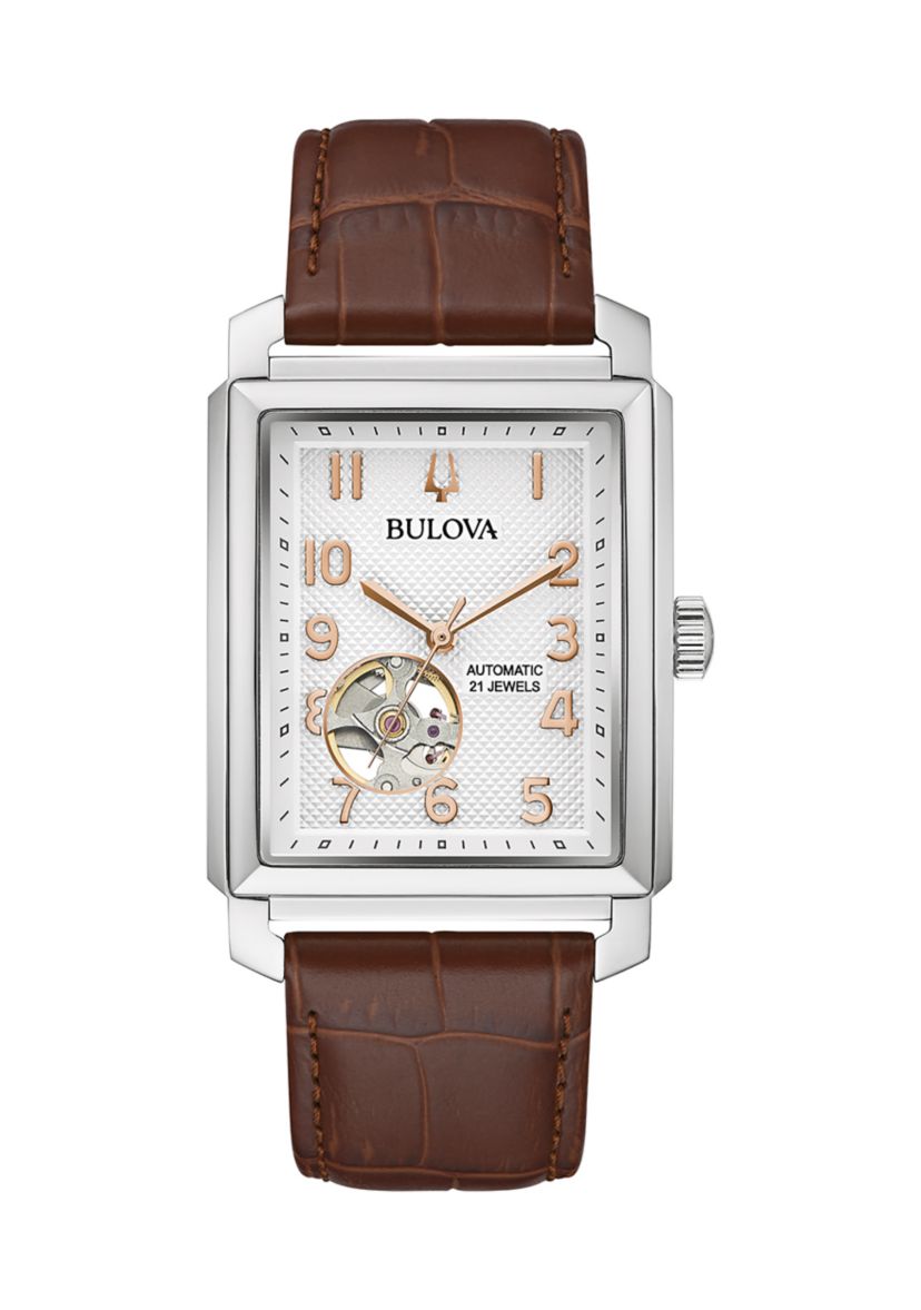 Mens Sutton Automatic Brown Leather Strap Watch