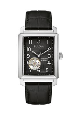 Bulova Men's Sutton Automatic Black Leather Strap Watch