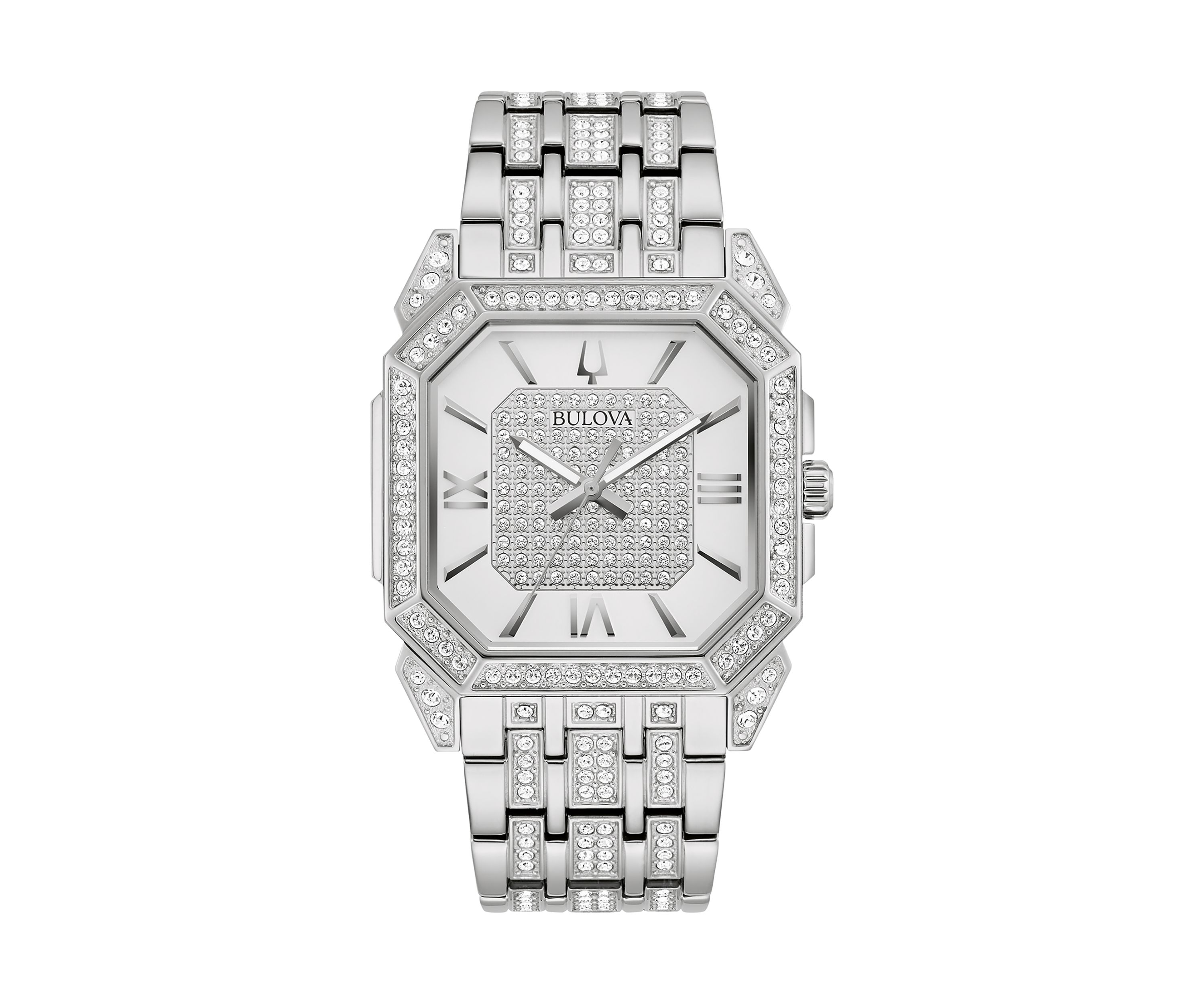Mens Crystal Octava Silvertone Stainless Steel Bracelet Watch, 40 Millimeter