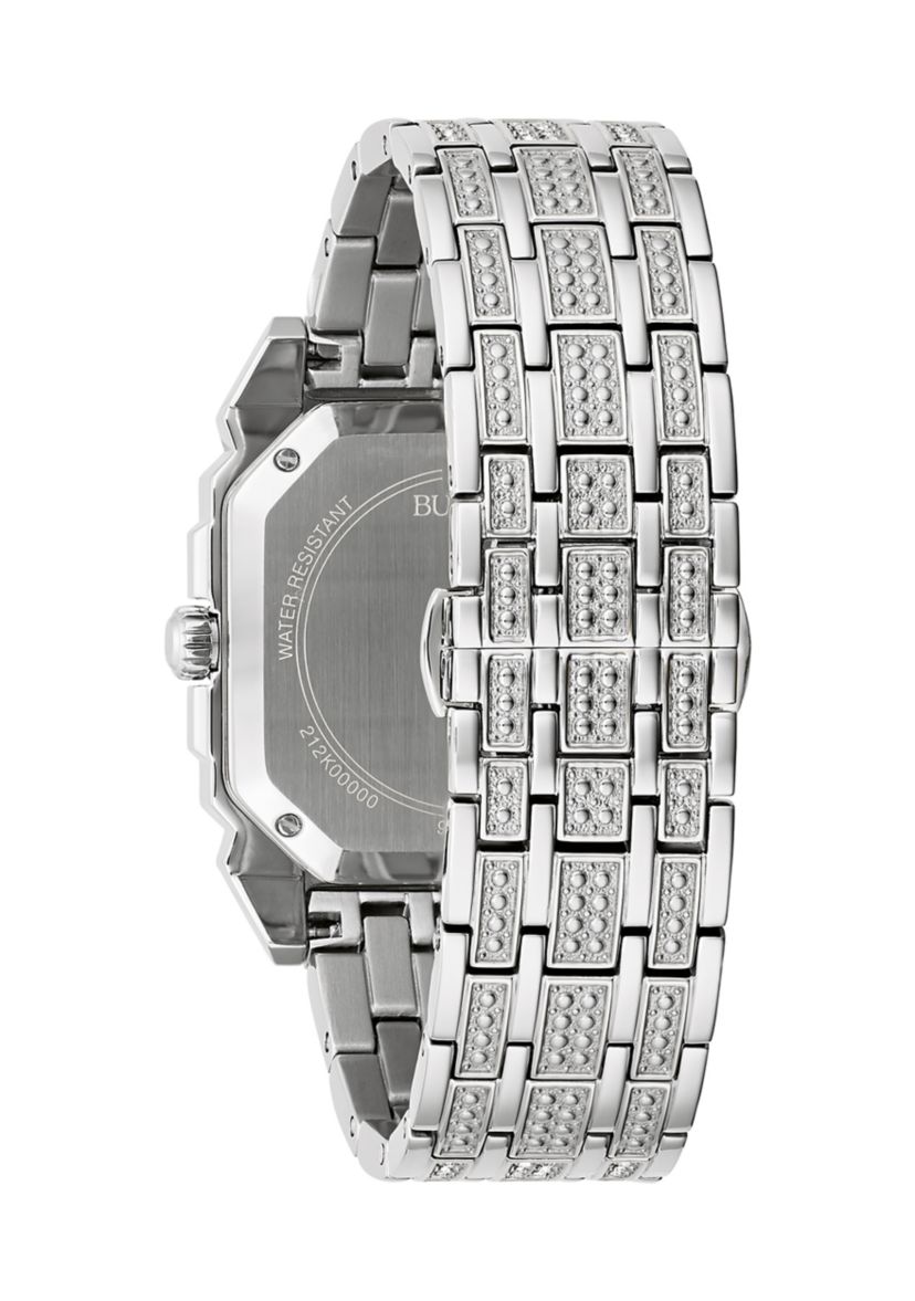 Mens Crystal Octava Silvertone Stainless Steel Bracelet Watch, 40 Millimeter