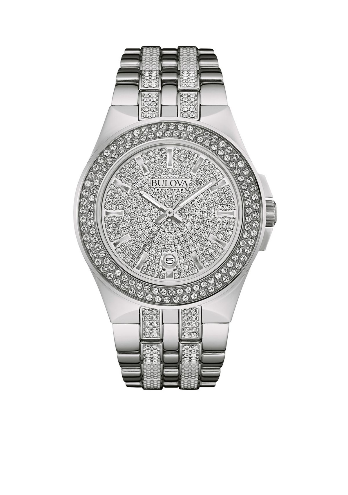 Mens Silver-Tone Crystal Watch