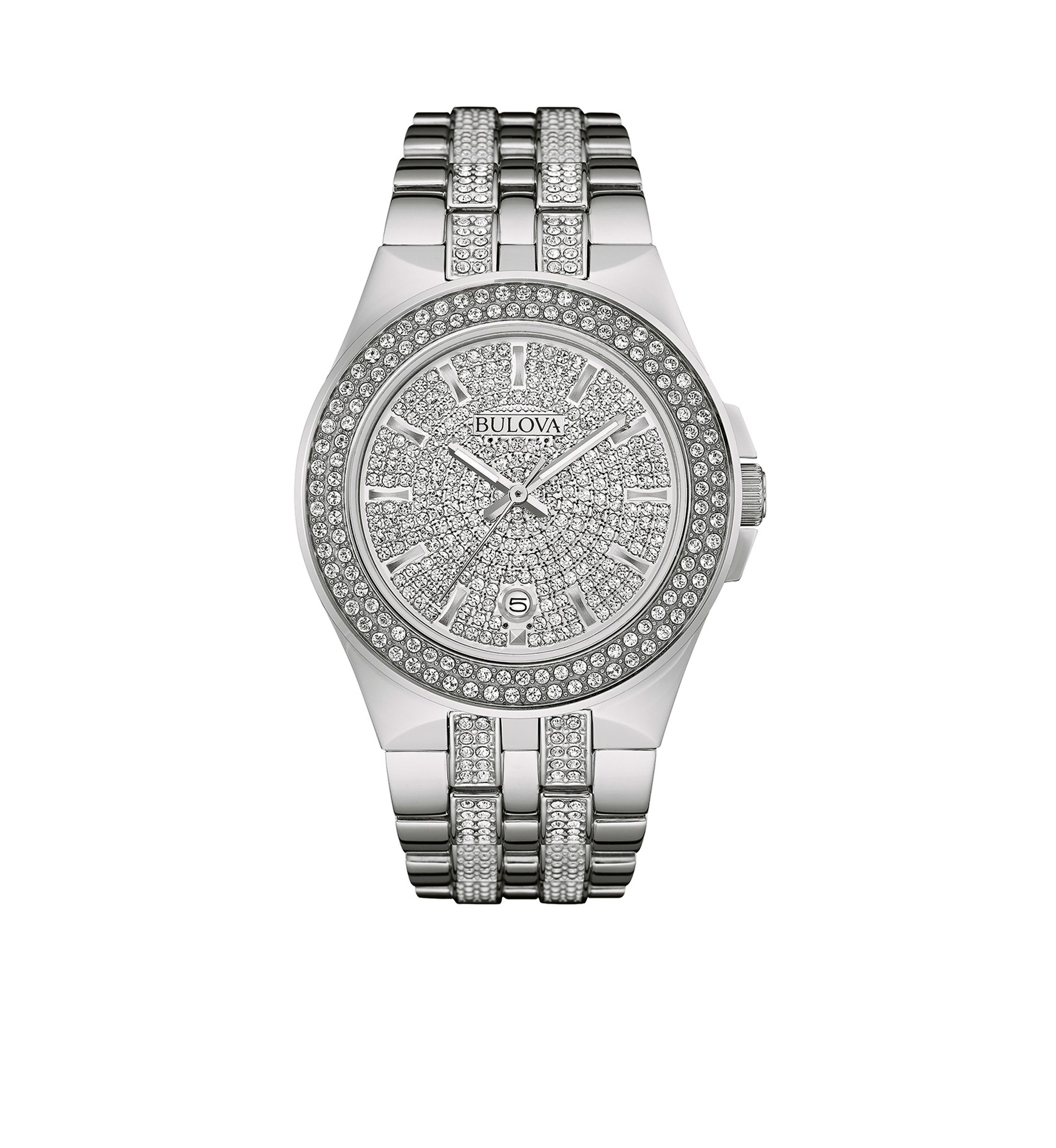 Mens Silver-Tone Crystal Watch