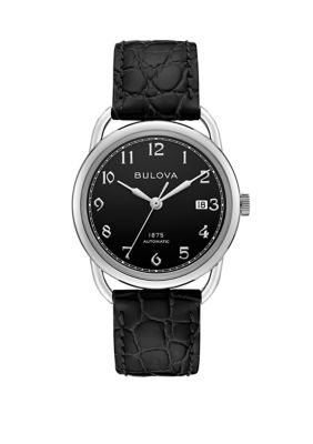 Bulova Men's Stainless Steel Commodor Leather Strap Watch