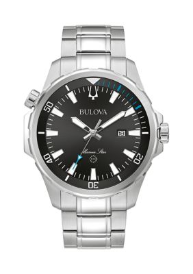 Bulova Men's Marine Star Silver-Tone Stainless Steel Bracelet Watch -  0042429589391