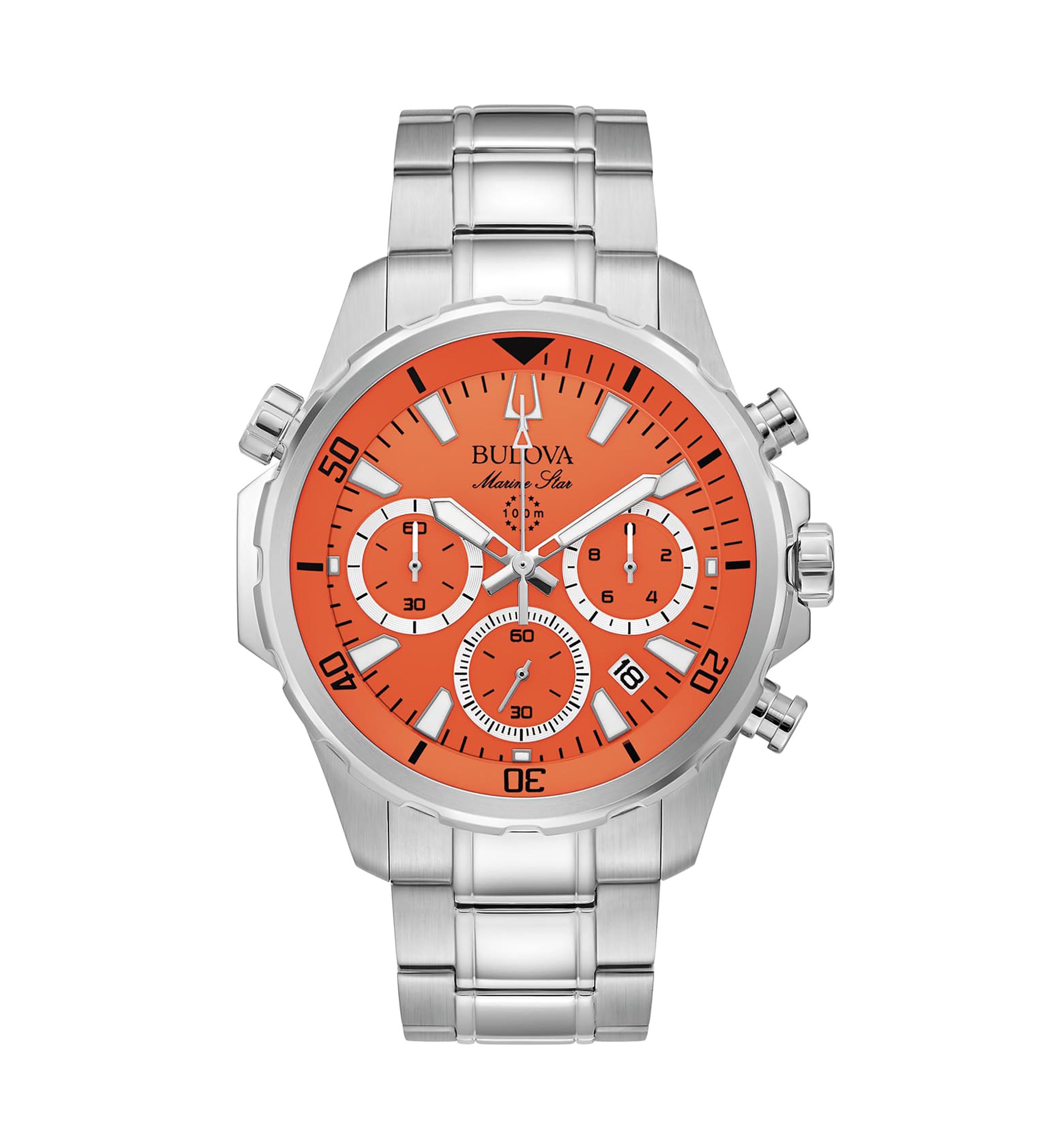 Bulova Mens Marine Star Chronograph Silver-tone Stainless Steel Bracelet Watch, 43.5mm