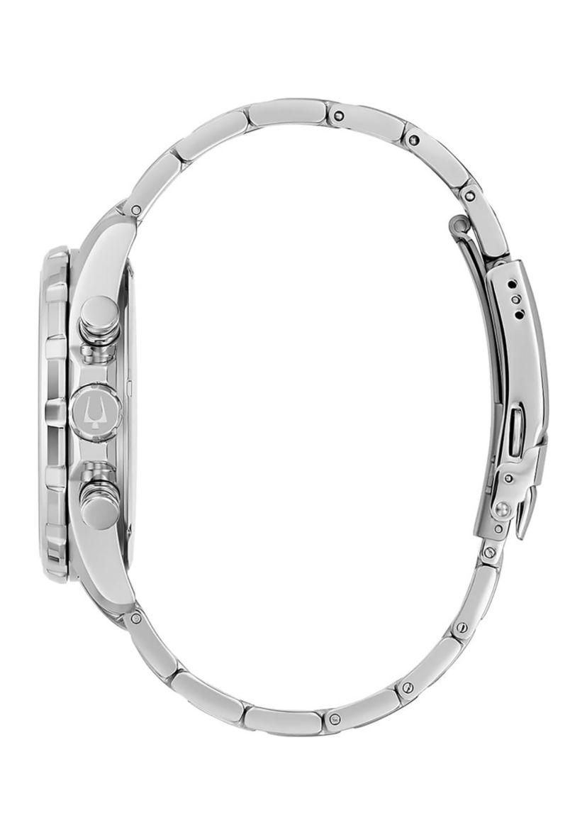 Bulova Mens Marine Star Chronograph Silver-tone Stainless Steel Bracelet Watch, 43.5mm