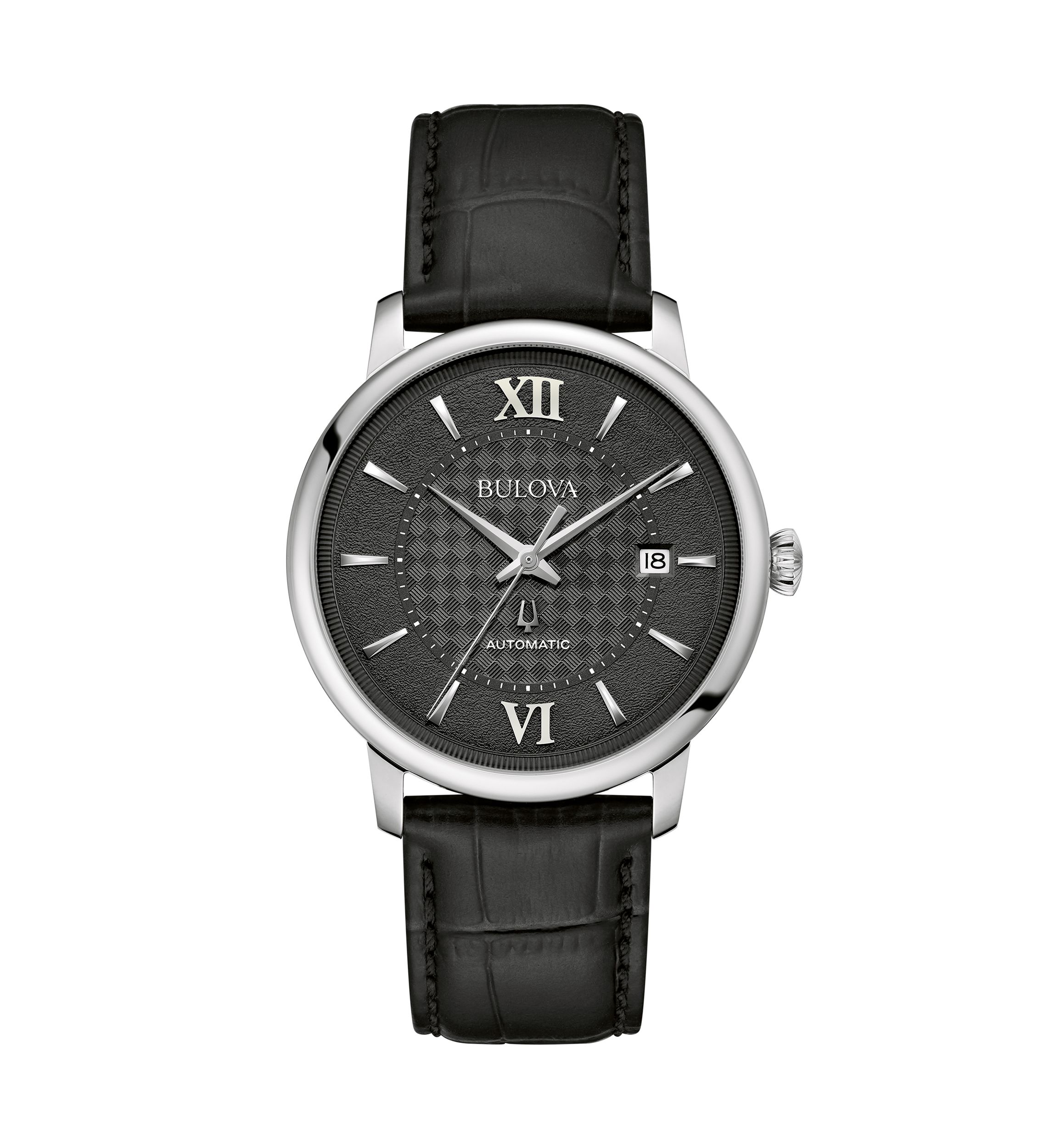 Bulova Mens Classic Hudson Black Leather Strap Watch - 39 Millimeter