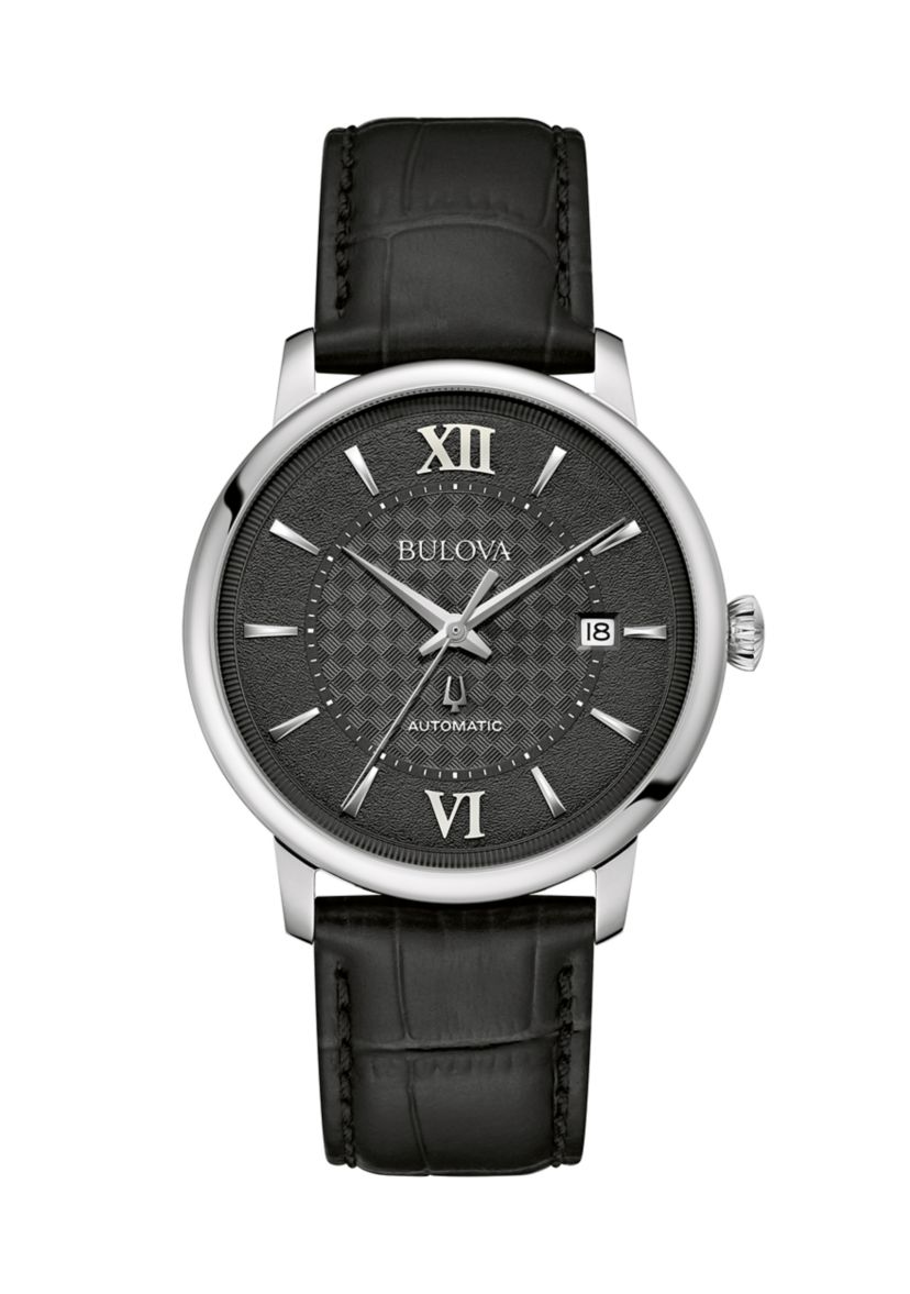 Bulova Mens Classic Hudson Black Leather Strap Watch - 39 Millimeter