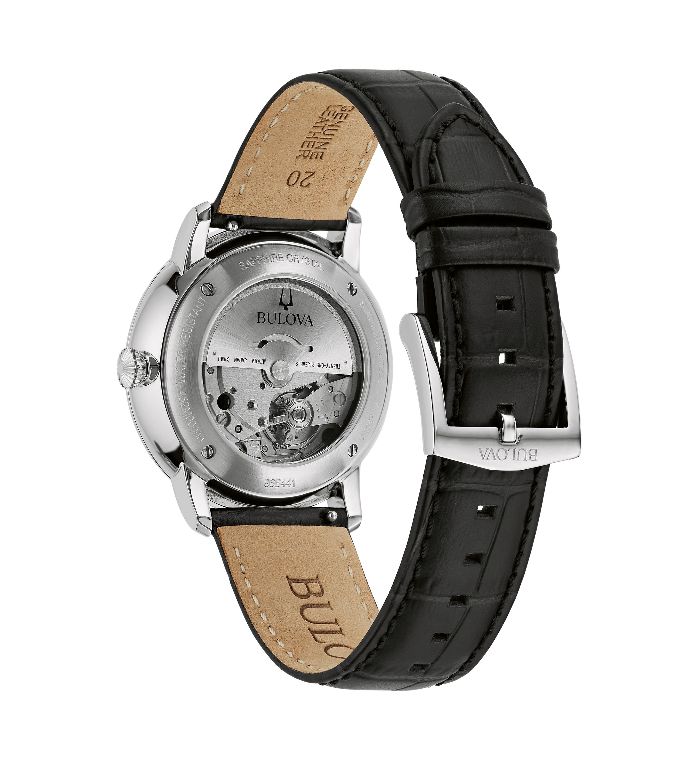 Bulova Mens Classic Hudson Black Leather Strap Watch - 39 Millimeter