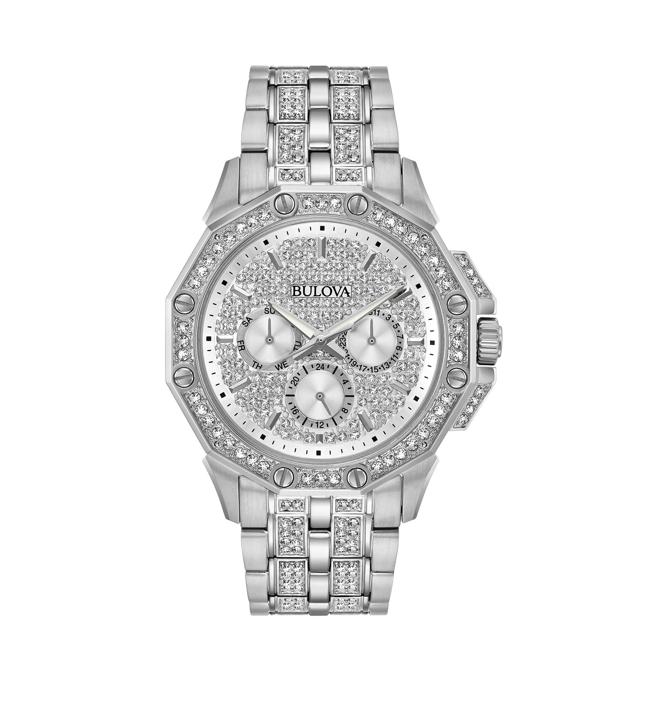 Mens Bulova Octava Crystal Stainless Steel Bracelet Watch
