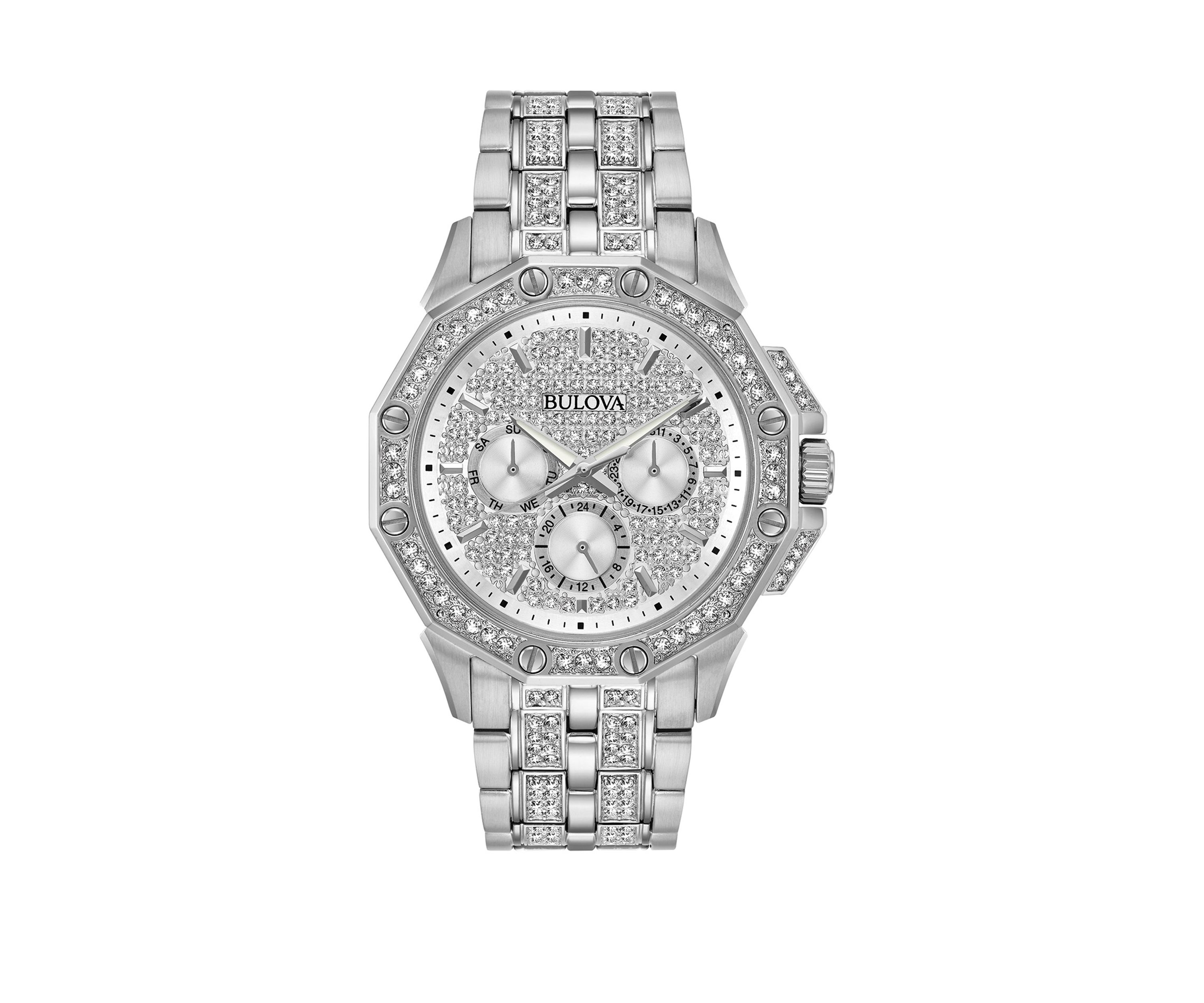 Mens Bulova Octava Crystal Stainless Steel Bracelet Watch
