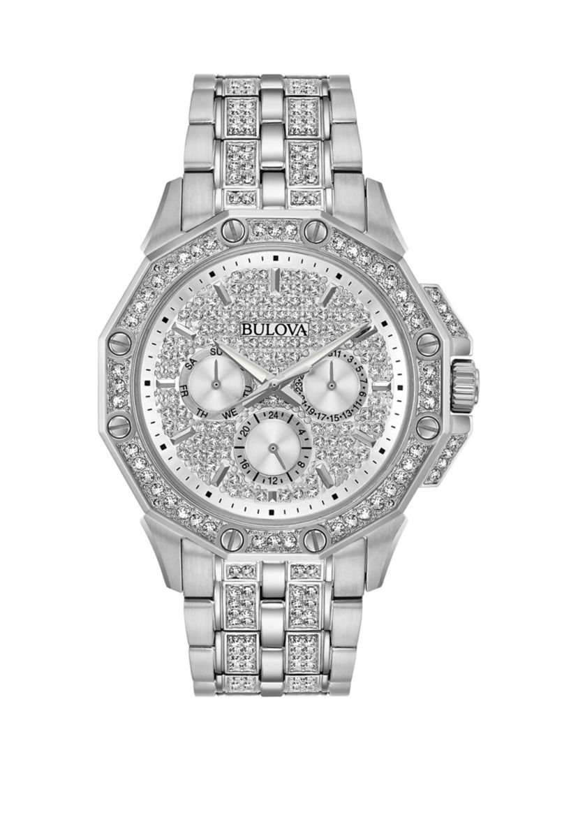 Mens Bulova Octava Crystal Stainless Steel Bracelet Watch