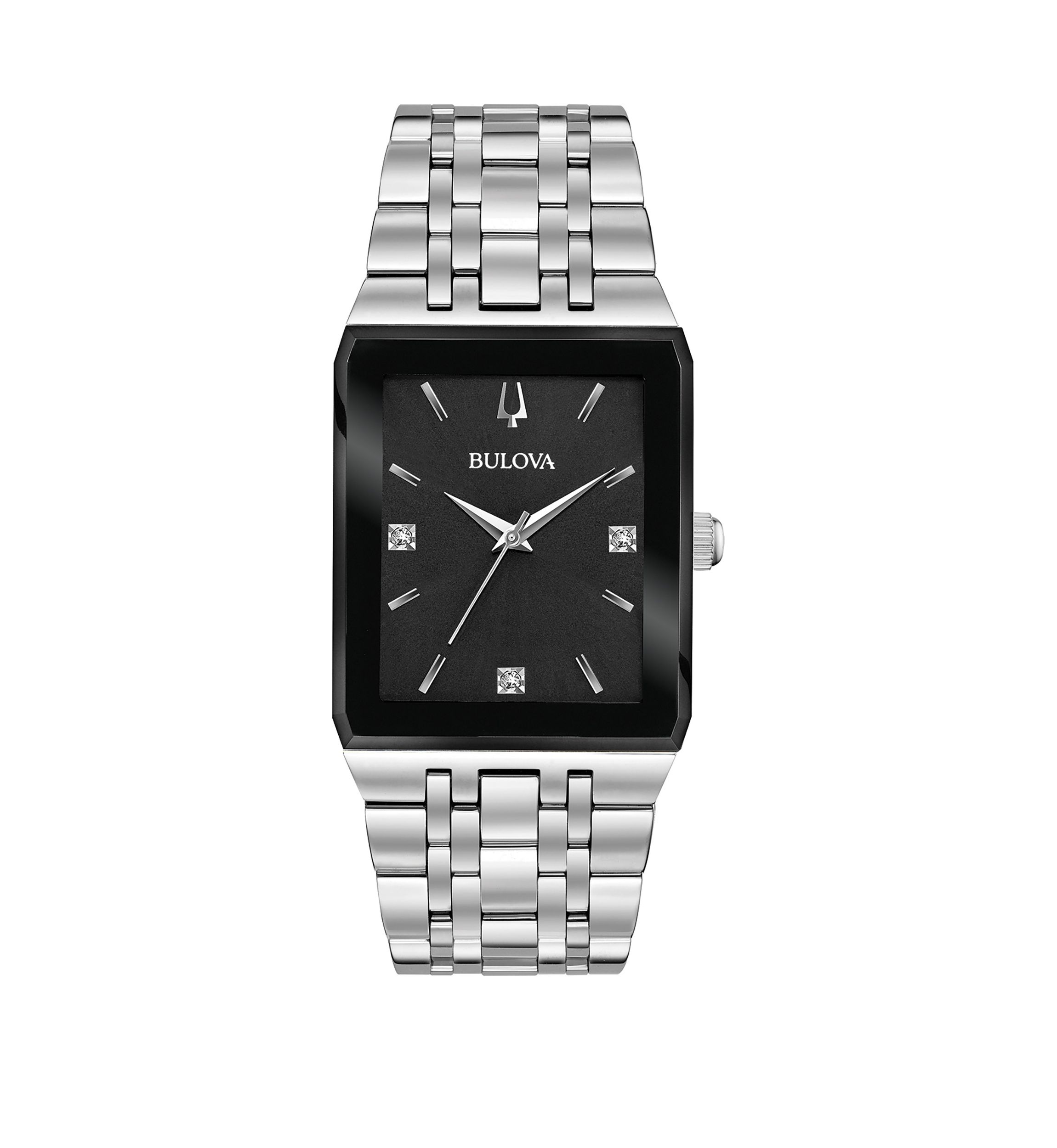 Silver Tone Stainless Steel Quadra Diamond Dial Watch