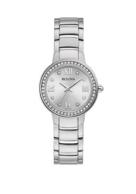 Bulova Women's Crystal Stainless Steel Silver Dial Watch | belk