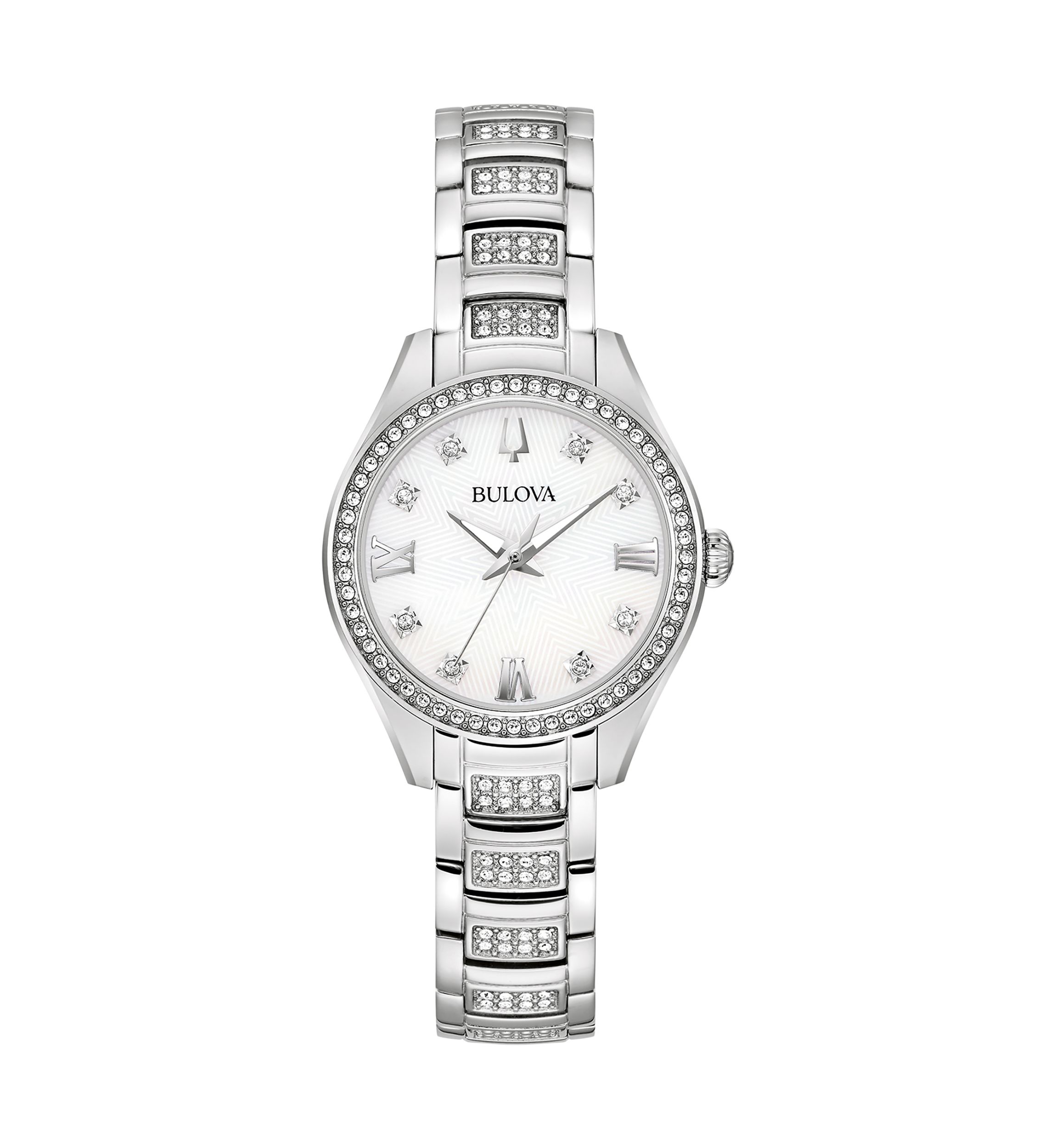 Womens Crystal Silver Tone Stainless Steel Bracelet Watch with 28.5 Millimeter Case