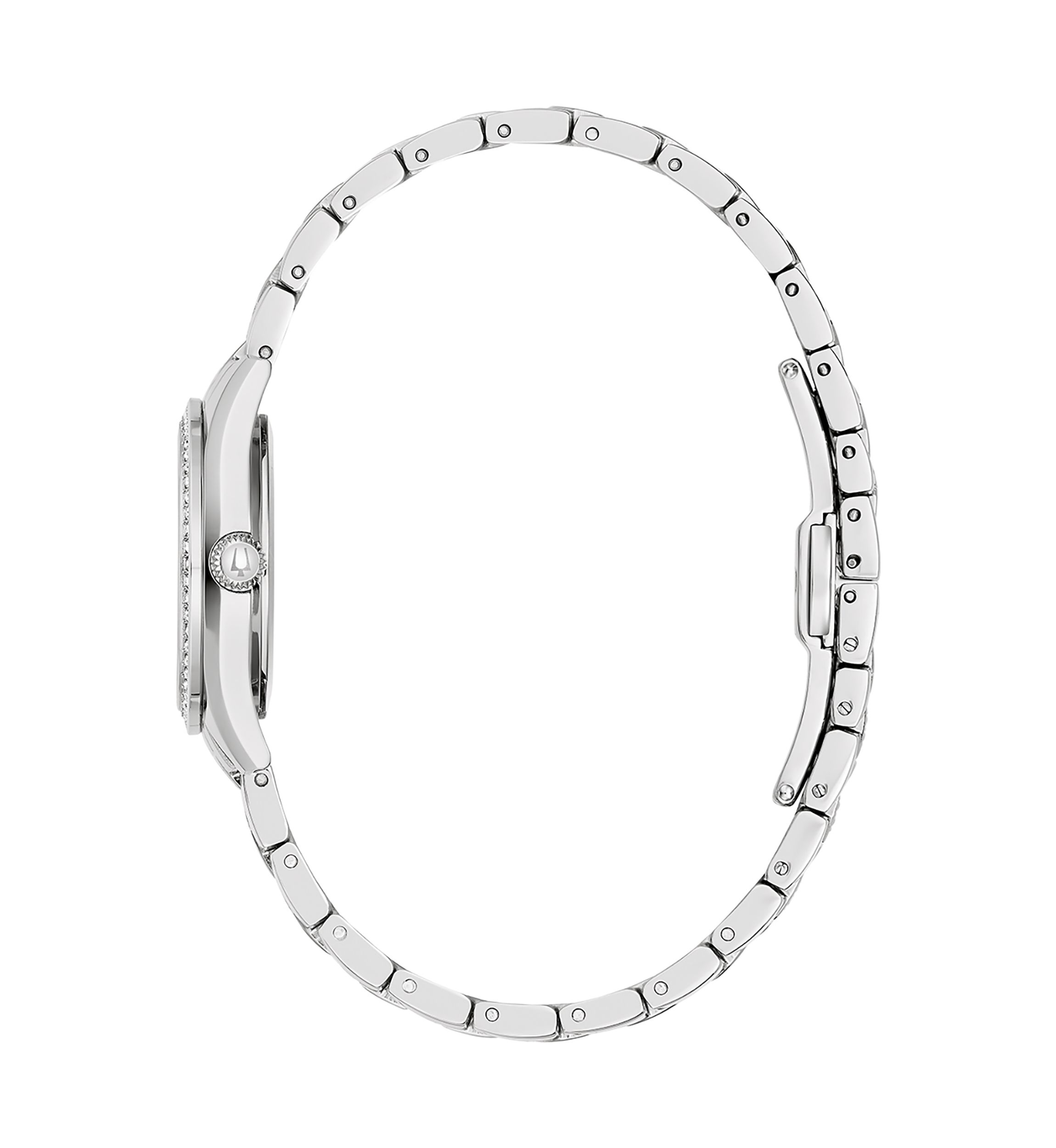 Womens Crystal Silver Tone Stainless Steel Bracelet Watch with 28.5 Millimeter Case