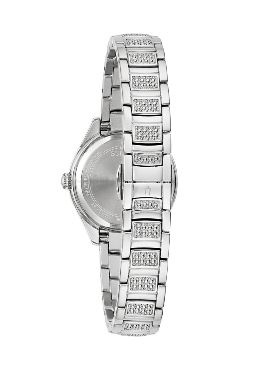 Womens Crystal Silver Tone Stainless Steel Bracelet Watch with 28.5 Millimeter Case