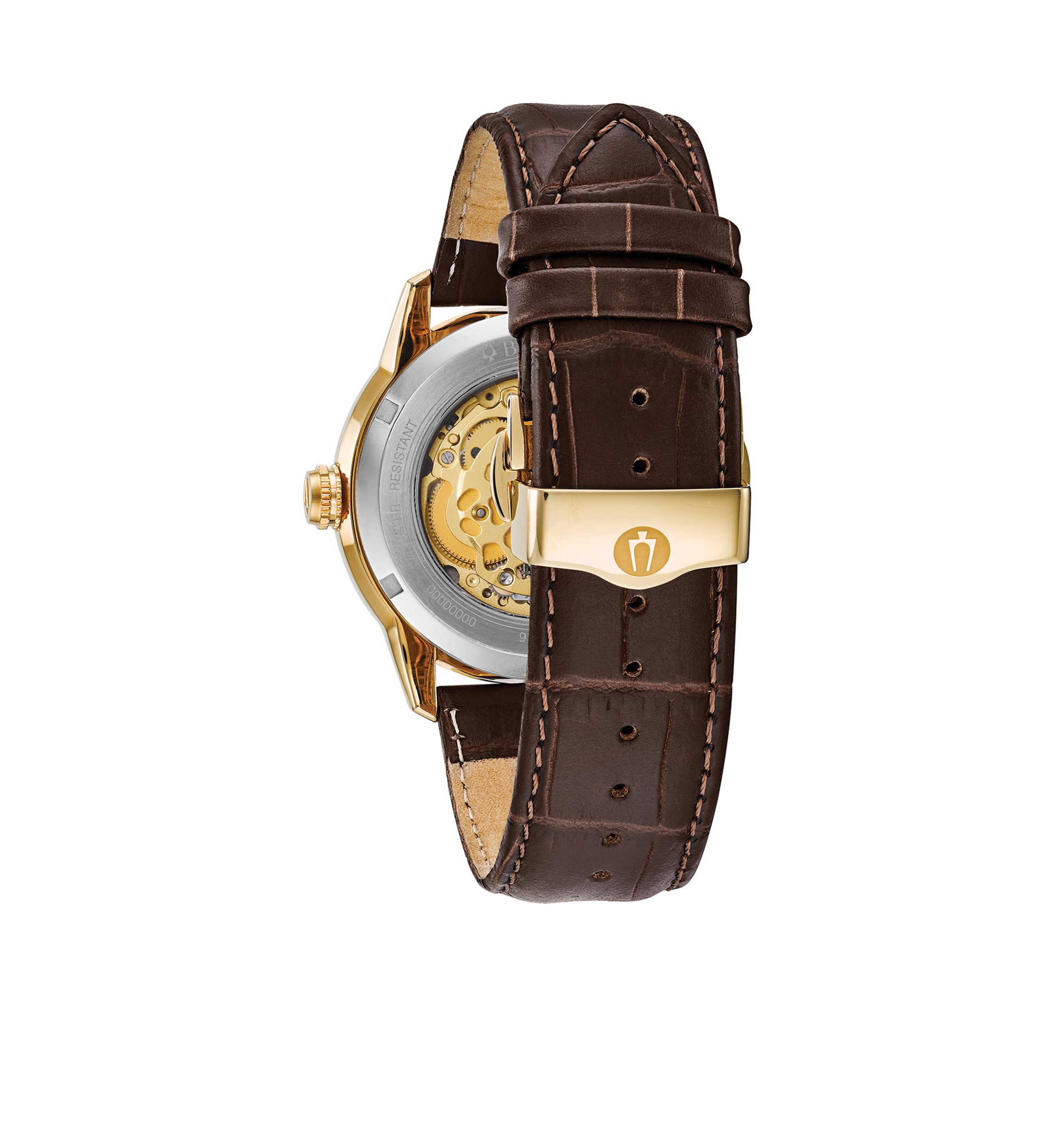 Mens Gold Tone Stainless Steel Sutton Automatic Leather Strap Watch