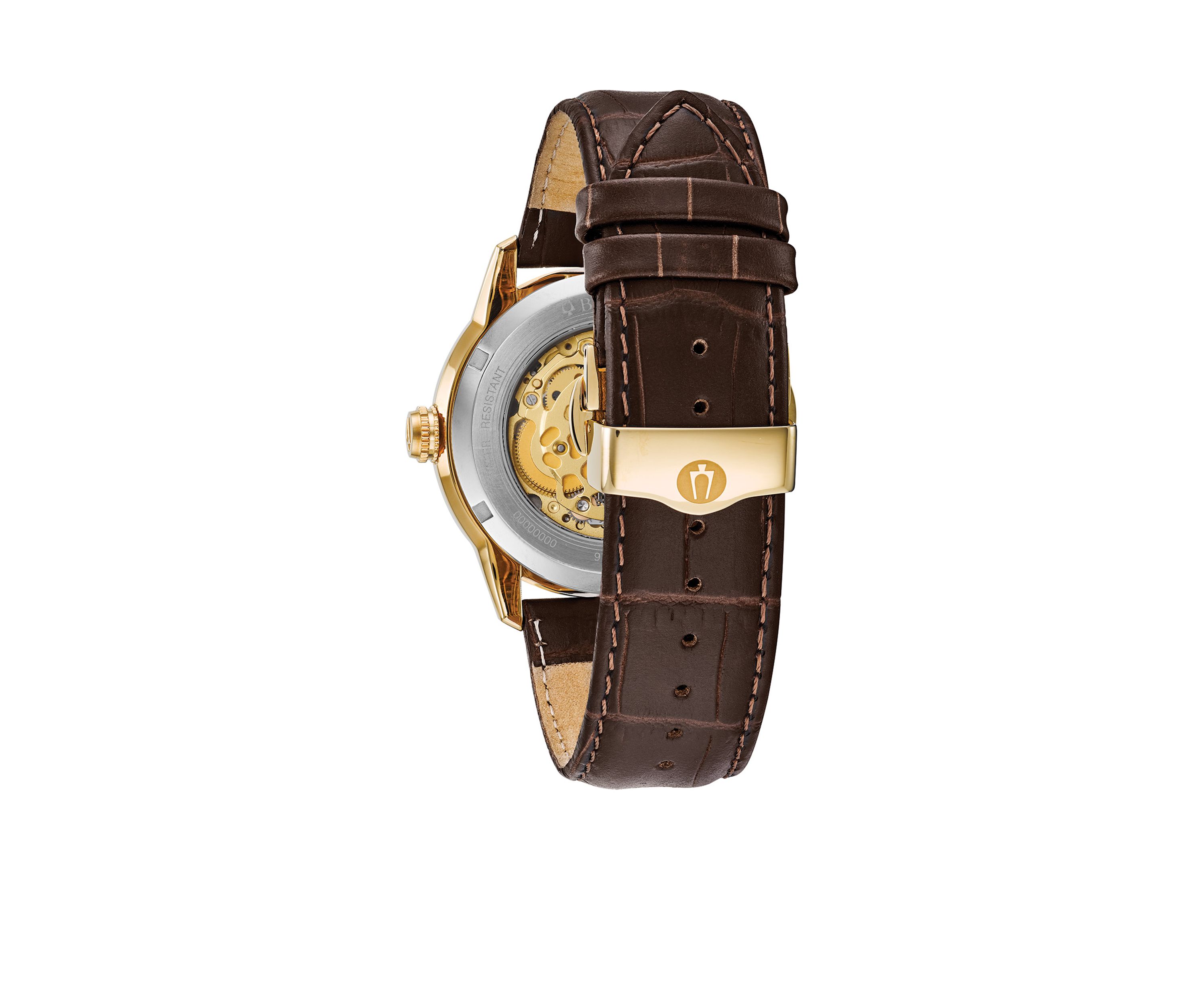 Mens Gold Tone Stainless Steel Sutton Automatic Leather Strap Watch