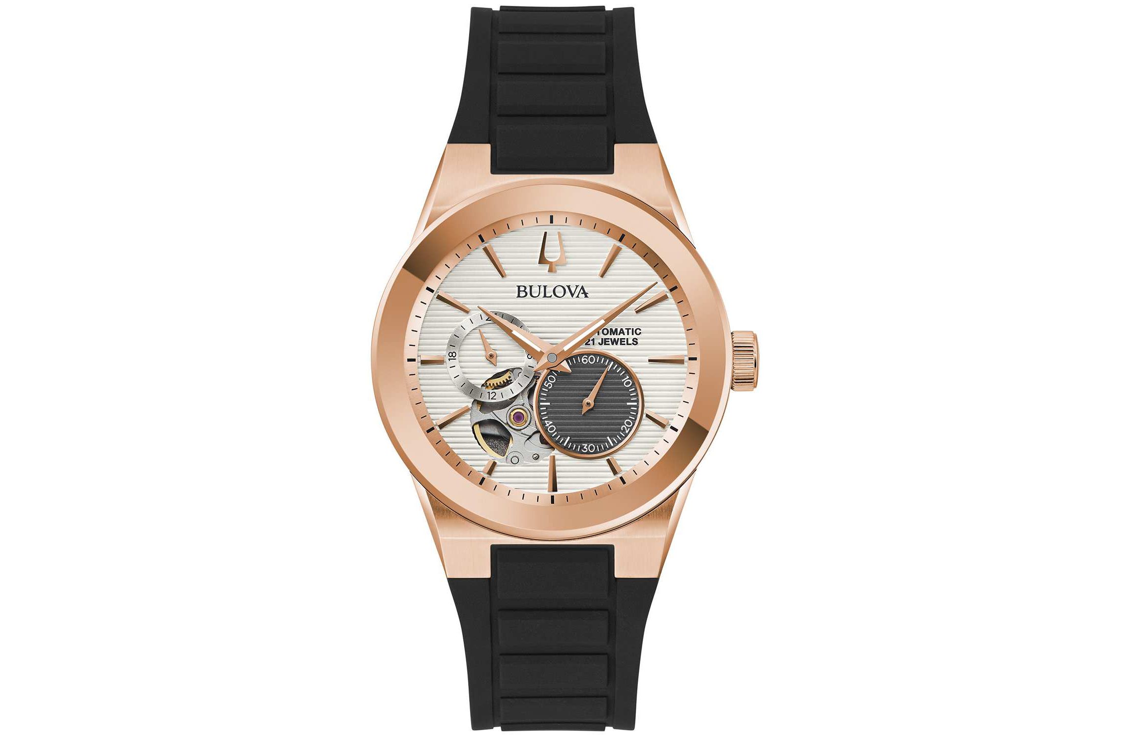 Bulova Mens Modern Milennia Black Rubber Strap Watch