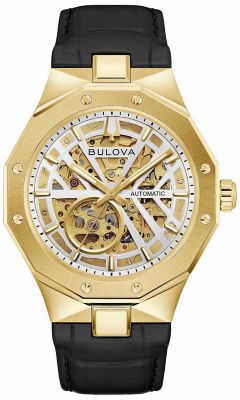 Bulova Men's Automatic Prestige Black Leather Strap Watch 42mm